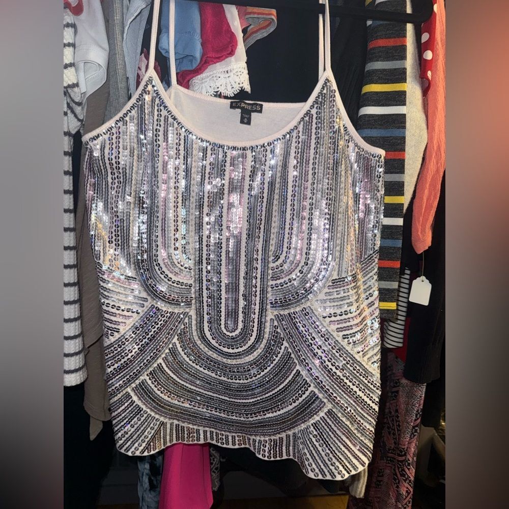 Express Black and White Sequin Top